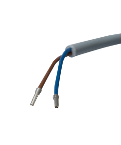 Close-up of Connection Wire Endings on Temperature NTC 22K Sensor in Metal Pipe